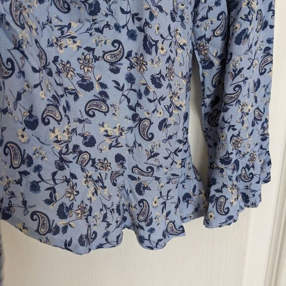 Boho Blouse Ruffled Sleeve Edge Paisley Print Blue Small @E - Picture 5 of 9